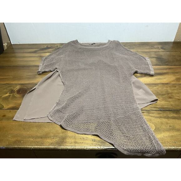 John Mark Linen blend Pullover Crochet Top Brown Size Medium - Picture 1 of 11
